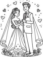 en par är få gift och de brud är innehav de brudgummens hand vektor