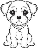 süß Karikatur Charakter Hund, Linie Zeichnungen und bunt Färbung Seiten. vektor