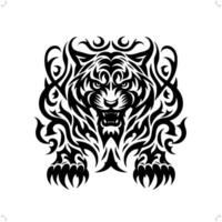 tiger i modern stam- tatuering, abstrakt linje konst av djur, minimalistisk kontur. vektor