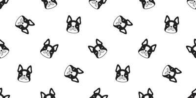 hund sömlös mönster franska bulldogg ansikte huvud tecknad serie ikon upprepa tapet bricka bakgrund scarf isolerat illustration design vektor