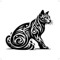 bengal katt i modern stam- tatuering, abstrakt linje konst av djur, minimalistisk kontur. vektor