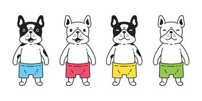 Hund Französisch Bulldogge Symbol Ozean Sommer- Strand Hündchen Haustier Pfote Charakter Karikatur Symbol Schal Gekritzel Illustration Design vektor