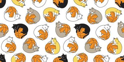 Katze nahtlos Muster Basketball Kätzchen Kattun Haustier Sport Schal isoliert wiederholen Hintergrund Karikatur Tier Fliese Hintergrund Illustration vektor