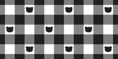 Björn sömlös mönster polär Björn kontrollerade tartan pläd tecknad serie upprepa tapet bricka bakgrund scarf isolerat illustration klotter design vektor