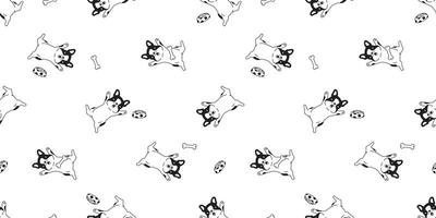 hund sömlös mönster franska bulldogg sovande mat skål ben tecknad serie upprepa tapet bricka bakgrund scarf isolerat illustration design vektor
