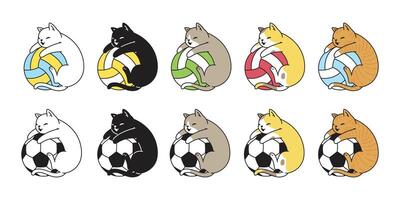 Katze Fußball Volleyball Fußball Kätzchen Kattun Symbol Logo Haustier Rasse Karikatur Charakter Sport Gekritzel Symbol Illustration Design vektor