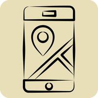 Symbol Handy, Mobiltelefon GPS. verbunden zu Navigation Symbol. Hand gezeichnet Stil. einfach Design Illustration vektor