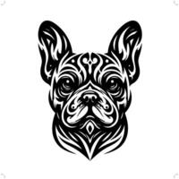 Französisch Bulldogge im modern Stammes- Tätowierung, abstrakt Linie Kunst von Tiere, minimalistisch Kontur. vektor