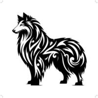 collie hund i modern stam- tatuering, abstrakt linje konst av djur, minimalistisk kontur. vektor