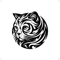 brittiskt kort hår katt i modern stam- tatuering, abstrakt linje konst av djur, minimalistisk kontur. vektor