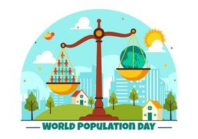 värld befolkning dag illustration på 11th juli till höja medvetenhet av global befolkningar problem i platt barn tecknad serie bakgrund vektor