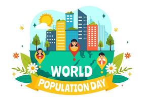 Welt Population Tag Illustration auf 11 .. Juli zu erziehen Bewusstsein von global Bevölkerungen Probleme im eben Kinder Karikatur Hintergrund vektor