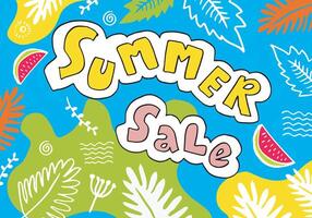 sommar försäljning banner mall med doodle stil. en abstrakt sommar med palmblad och doodle element. kampanjmärke för din säsongsbetonade design. vektor