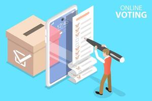 3d isometrisch eben Konzept von online Wählen Handy, Mobiltelefon Anwendung, E-Voting. vektor