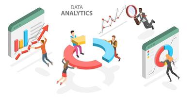 3d isometrisch eben Konzept von Geschäft Statistiken und Analytik. vektor