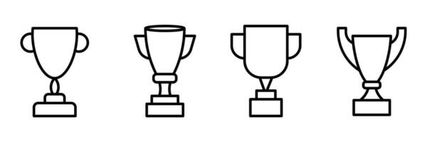 uppsättning av mästare kopp och medalj. översikt vinnare laurel krans. kopp ikon i linje. vektor