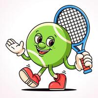 Tennis Ball halten Tennis Schläger, Karikatur Maskottchen vektor