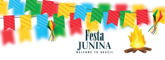 bunt festa junina Feier Banner mit Lagerfeuer Design vektor