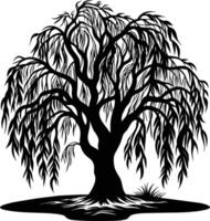en svart och vit silhuett av en vide träd vektor