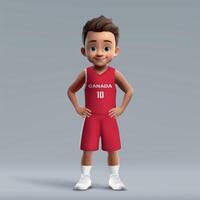 3d Karikatur süß Basketball Spieler im Kanada National Mannschaft Bausatz. vektor