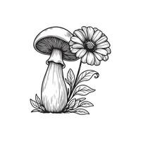 ein Illustration von ein Pilz mit Blumen und Blätter vektor