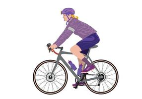 Frau Reiten Fahrrad Sport Übung isoliert auf Weiß Hintergrund zum Hintergrund Design. vektor