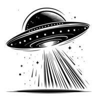 schwarz und Weiß Illustration von ein UFO fliegend Untertasse vektor