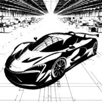 schwarz und Weiß Illustration von ein Hyperauto Sport Auto vektor