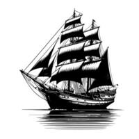 schwarz und Weiß Illustration von ein traditionell alt Segeln Schiff vektor