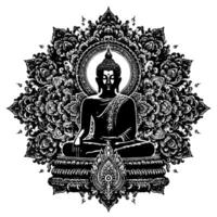 schwarz und Weiß Illustration von ein Buddha Statue Symbol vektor