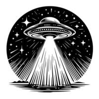 schwarz und Weiß Illustration von ein UFO fliegend Untertasse vektor