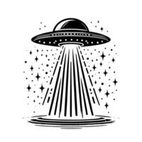 schwarz und Weiß Illustration von ein UFO fliegend Untertasse vektor