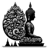 schwarz und Weiß Illustration von ein Buddha Statue Symbol vektor