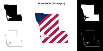 Grautöne Hafen Bezirk, Washington Gliederung Karte einstellen vektor