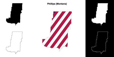 Phillips Bezirk, Montana Gliederung Karte einstellen vektor