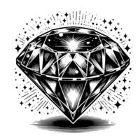 schwarz und Weiß Silhouette von ein perfekt Schnitt funkelnd Solitär Diamant Edelstein vektor