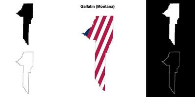 gallatin grevskap, montana översikt Karta uppsättning vektor