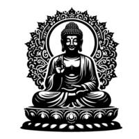 schwarz und Weiß Illustration von ein Buddha Statue Symbol vektor