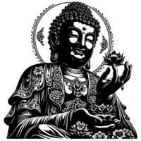 svart och vit illustration av en buddha staty symbol vektor