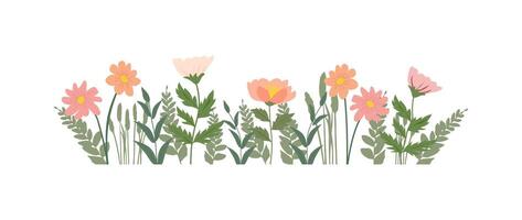 bunt Jahrgang Frühling Blumen Grenze, Natur Blumen- Muster Rahmen isoliert auf Weiß Hintergrund, botanisch eben Design Illustration vektor