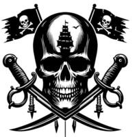 schwarz und Weiß Illustration von Pirat Symbol mit Schwerter und Hut vektor