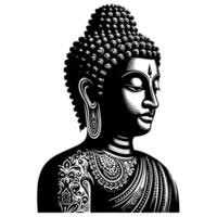 svart och vit illustration av en buddha staty symbol vektor