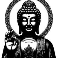 svart och vit illustration av en buddha staty symbol vektor