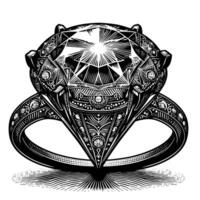 svart och vit silhuett av en perfekt skära gnistrande patiens diamant ädelsten vektor