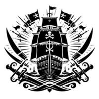 schwarz und Weiß Illustration von Pirat Schiff vektor
