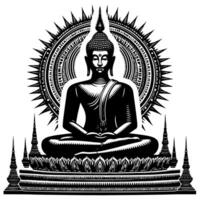 schwarz und Weiß Illustration von ein Buddha Statue Symbol vektor