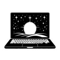 schwarz und Weiß Illustration von ein Laptop vektor