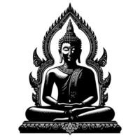 schwarz und Weiß Illustration von ein Buddha Statue Symbol vektor