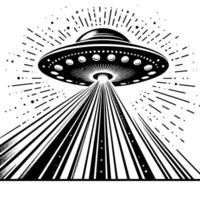 schwarz und Weiß Illustration von ein UFO fliegend Untertasse vektor