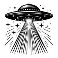 schwarz und Weiß Illustration von ein UFO fliegend Untertasse vektor